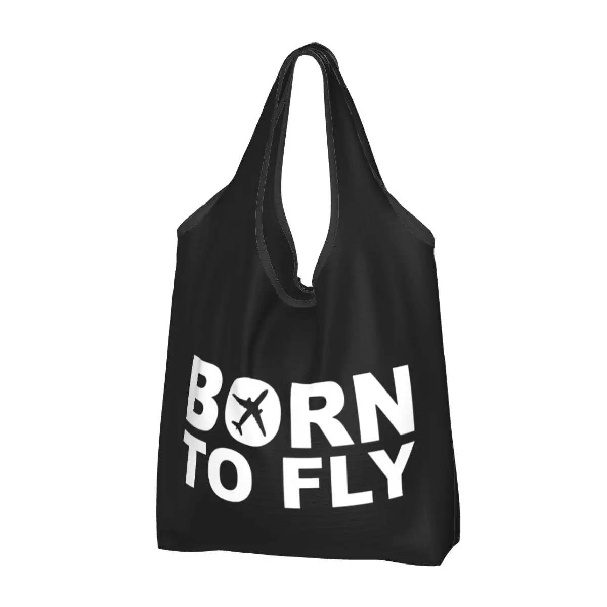 Custom Born To Fly Flight Pilot Shopping Bag  Portable Big Capacity Groceries Aviation Airplane Aviator Gift Tote Shopper Bags