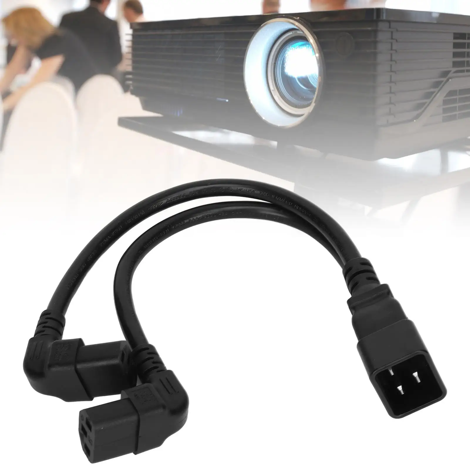 IEC320 C20 to Dual C13 Power Splitter Cable - 1 in 2 Out Right Angle Y Adapter for desk Lamp & Printer, 12.6in