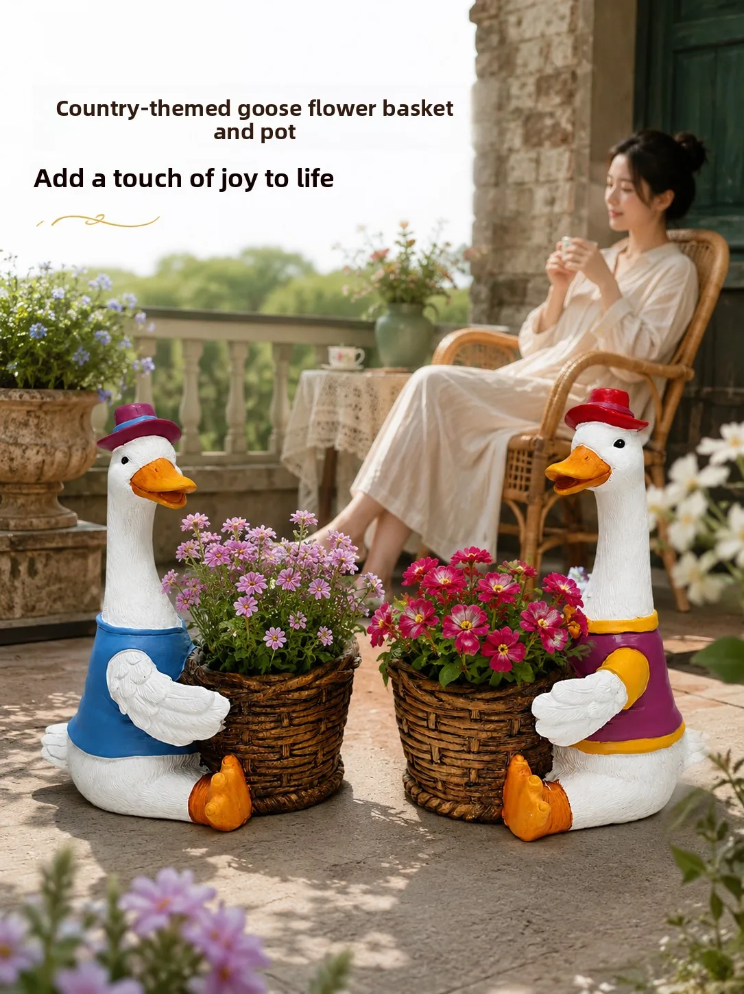 Outdoor Garden Decorative Duckling Flower Pot Cartoon Cute Design Plant Pots round Opening Handmade Drainage Hole Balcony Dec...