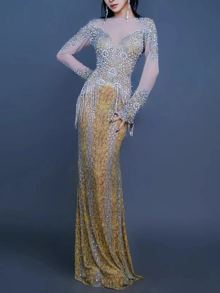 High Quality Rhinestone Elastic Color Blocked Printed Dress 2025 New Fashion Custom Women'S Clothing