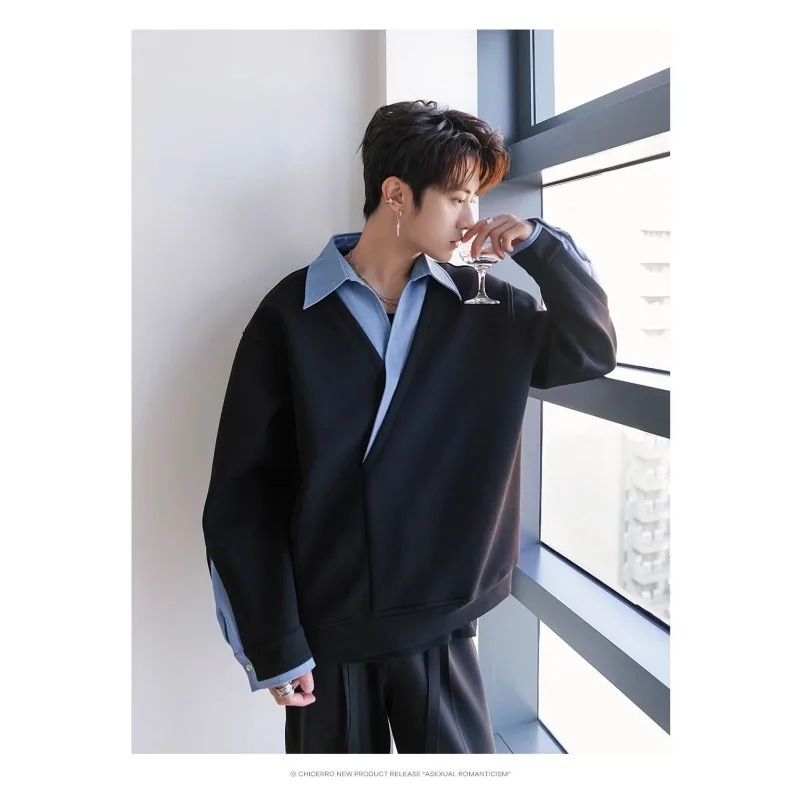 2025年春秋新作 メンズ長袖シャツ パーソナライズドデザイン スプライス加工 ファッションブランド 高級トップス