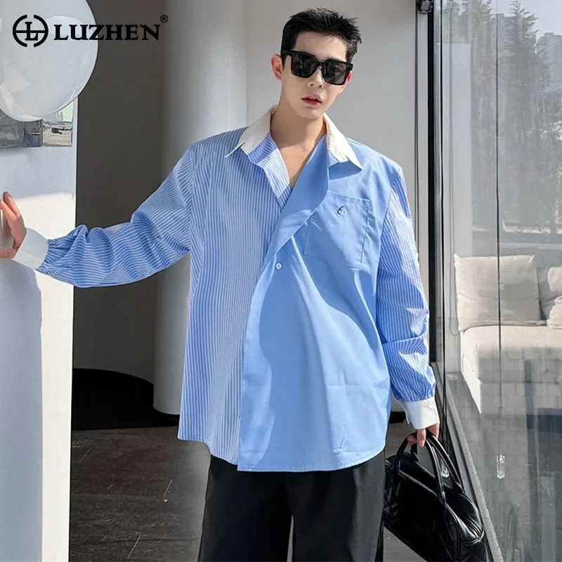 

LUZHEN Fashion Stripe Design Color Contrast Long Sleeve Shirts Casual Male Stylish Elegant Original New Loose Tops Men's LZ4962