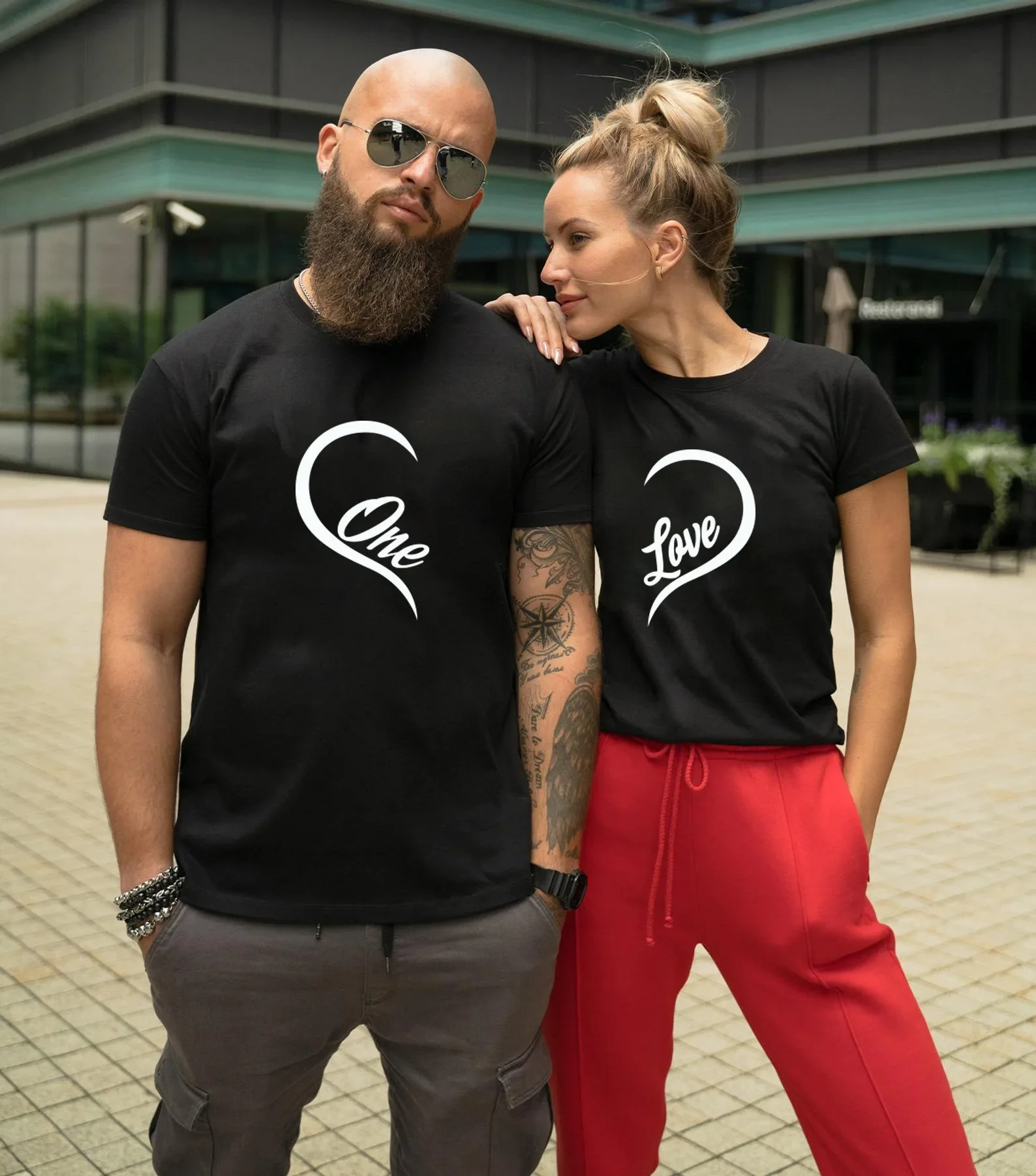 

Splicing One Love Heart Print Couple T Shirt Short Sleeve O Neck Loose King Queen Tshirt Lovers Tee Shirt Tops Women Clothes