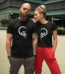 Splicing One Love Heart Print Couple T Shirt Short Sleeve O Neck Loose King Queen Tshirt Lovers Tee Shirt Tops Women Clothes