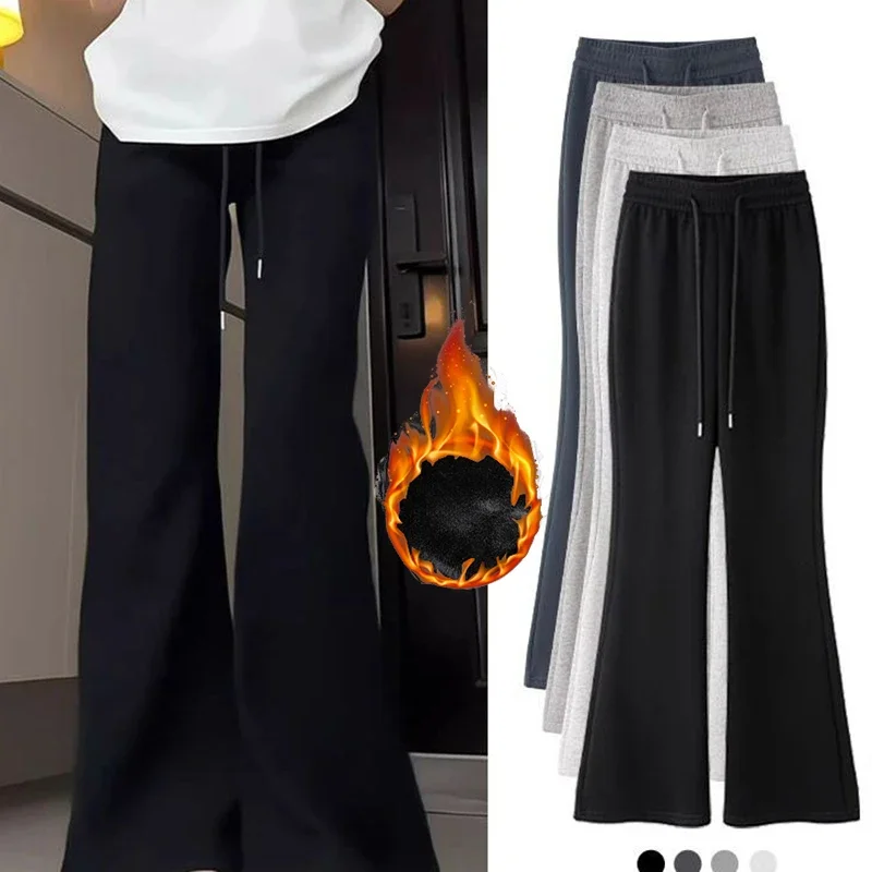 Winter Girls High Waist Solid Thermal Fleece Pants Korean Classic Lady Snow Warm Velvet Trousers Women Slim Fit Thin Pants