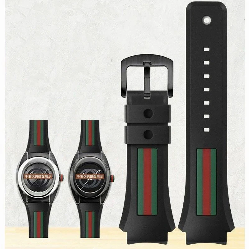 ل غوتشي YA137/YA137107A حزام ساعة مطاطي مخصص منفذ جاحظ مقاوم للماء رجل سوار ساعة سوداء 29-21 مللي متر