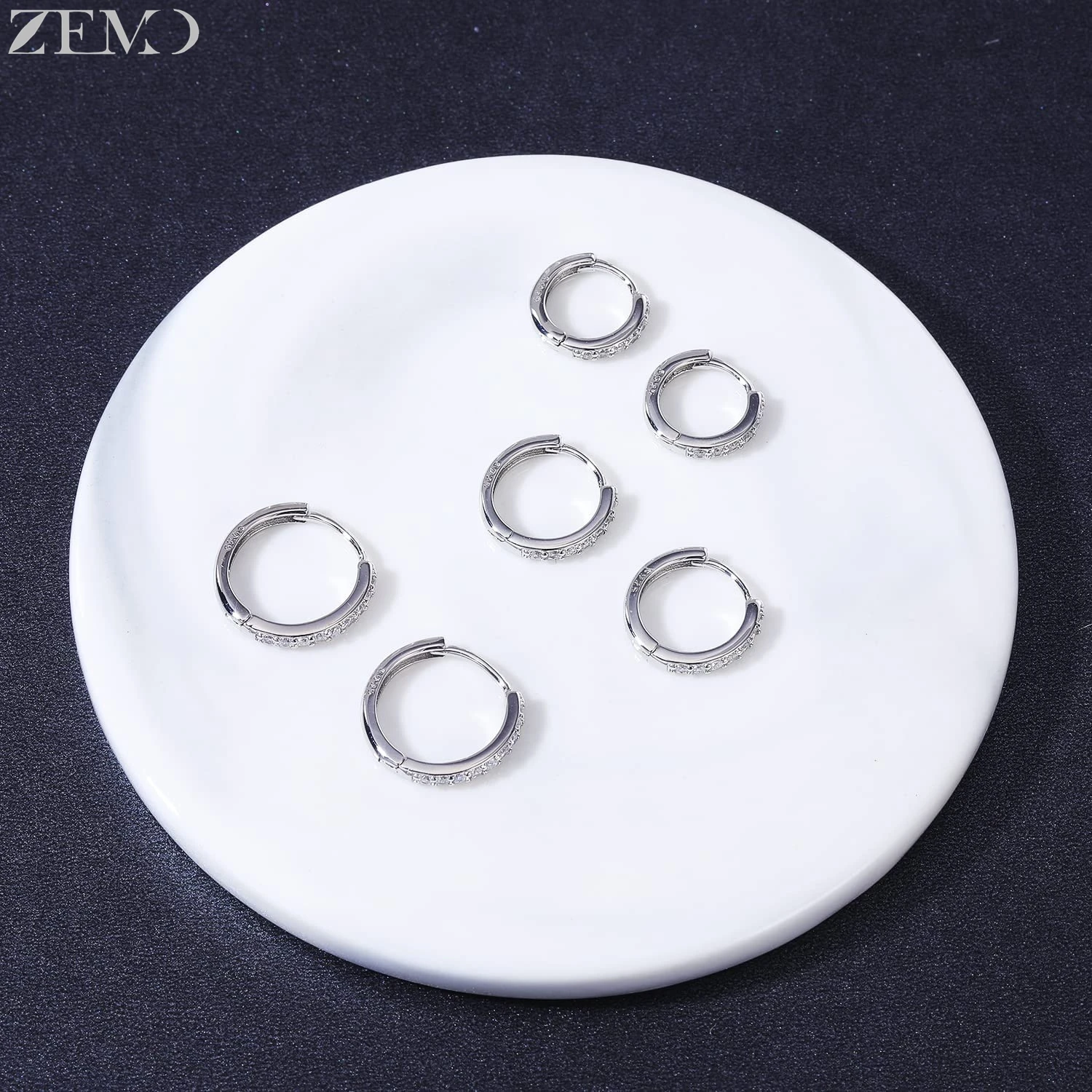 ZEMO 1-2pcs/lot 925 Sterling Silver Hoop Earrings CZ Crystal Round Earring 8.5/10.5/12.5MM Circle Tragus Helix Piercing Jewelry