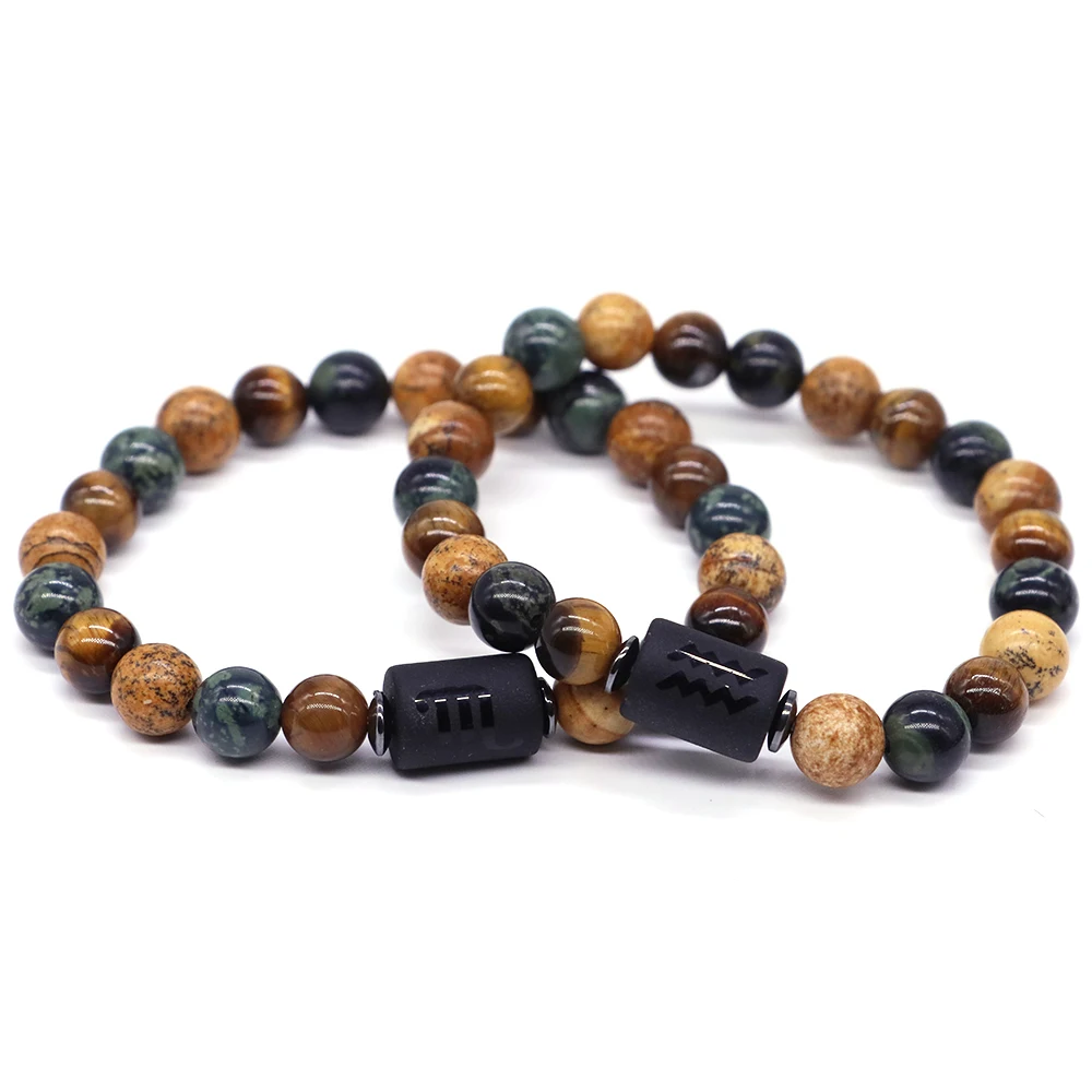 

12 Constellation Bracelet Natural Black Obsidian Stone Tiger Eye Beads Bracelets For Women Men Fashion Healing Crystal Jewelry