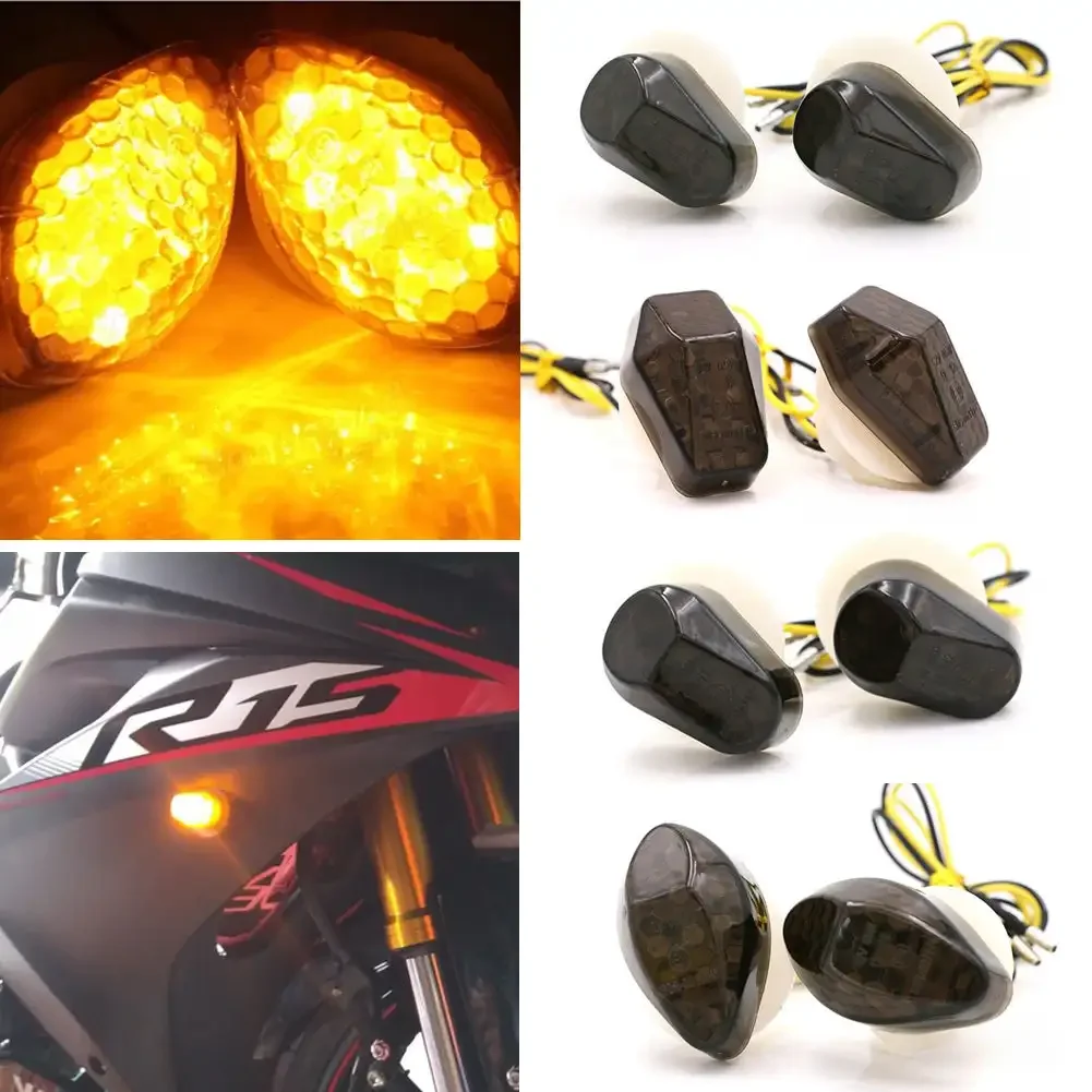 For Kawasaki Suzuki Yamaha Honda Accessories 1Pair Amber 12V LED Turn Signals Motorcycle ABS Indicator Lens Directional Light