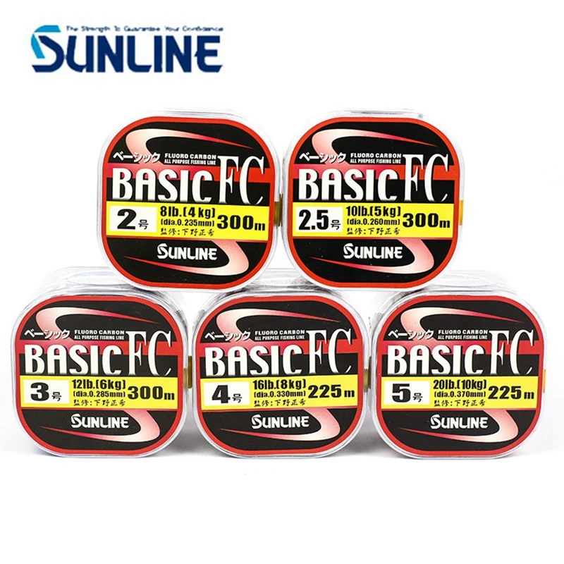 100% original sunline basic fc 225m,300m, transparente Farbe Kohle faser Angelschnur Fluor Carbon Angelschnur 2lb-20lb