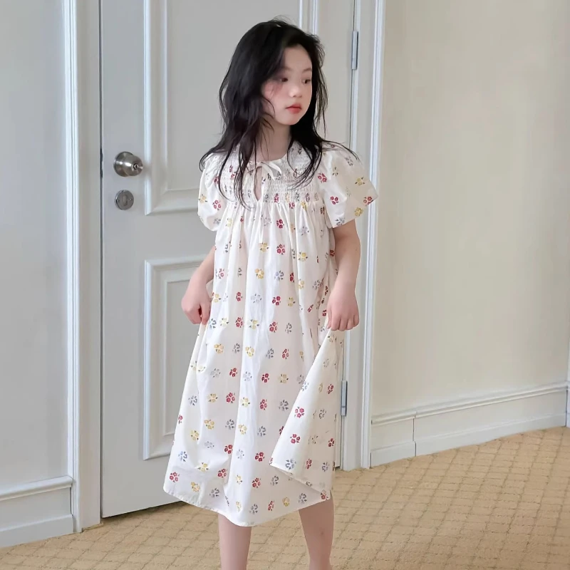 

2026 Summer New Girls' Floral Bubble Sleeves Embracing Little Fresh Princess Vacation Style Skirt