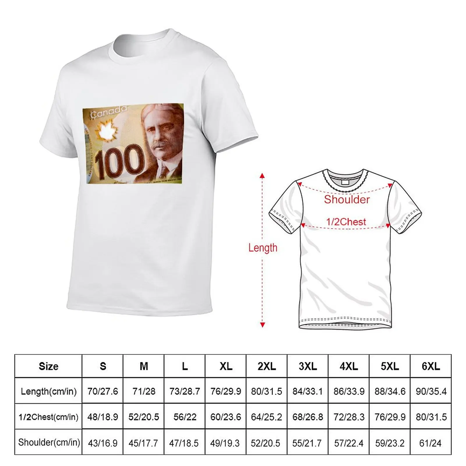 Canadian 100 Dollar Currency Money Banknote T-Shirt Breathable Travel T-Shirt