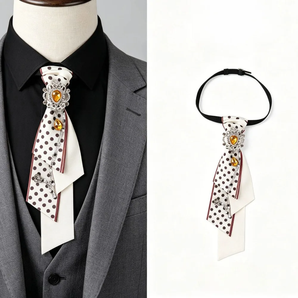 Retro Fabric Bow Tie Pearl Tassel Rhinestone Necktie College Style Shirt Collar Korean Fashion Accessory Wedding Party Jewelry