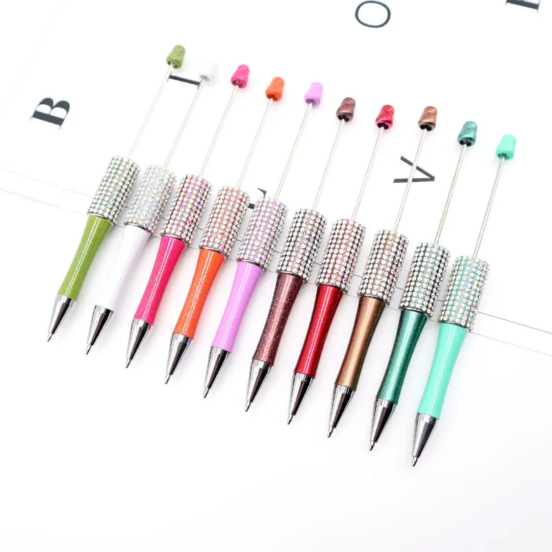 

10pcs Creative DIY Diamond Beaded Pen Plastic Handmade Sticker AB Color Diamond Beaded Ball Pen Cross Borde Gift Wholesale