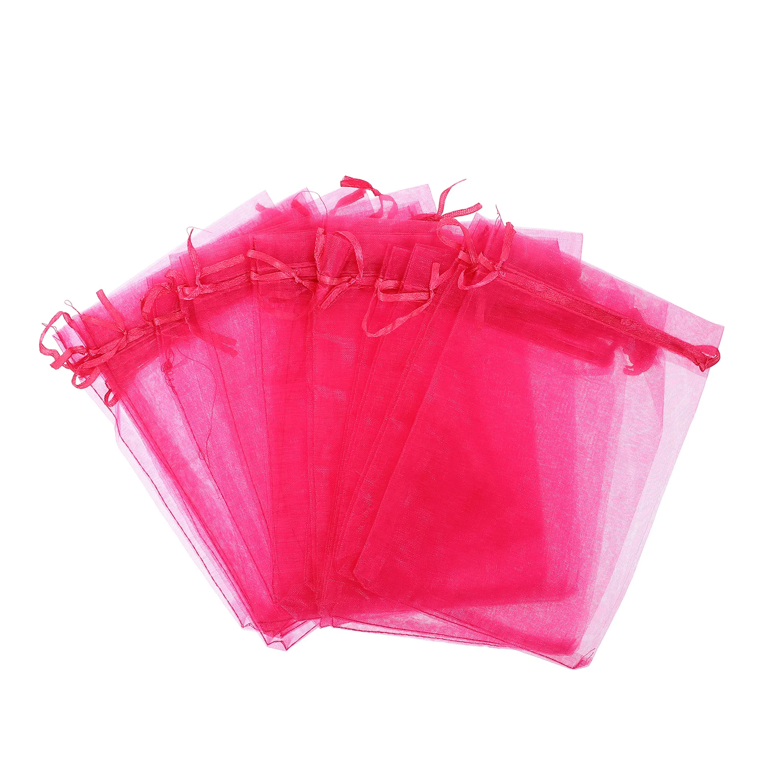 

100pcs Pearl Yarn Bags 13x18cm Rosy Mesh Drawstring Small Gift Candy Bags Mini Favor Pouches Jewelry Packaging Storage