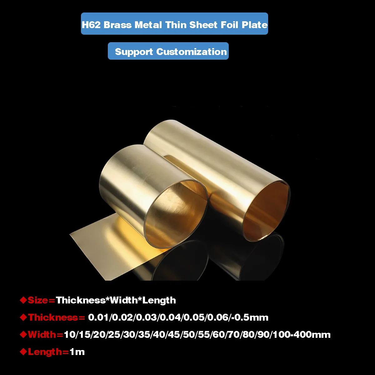 1 Meter h62 Brass Sheet, Brass Skin, Brass Foil Plate, Thickness 0.05/0.1/0.15/0.2/0.3/0.4/0.5/0.6/0.8/1mm