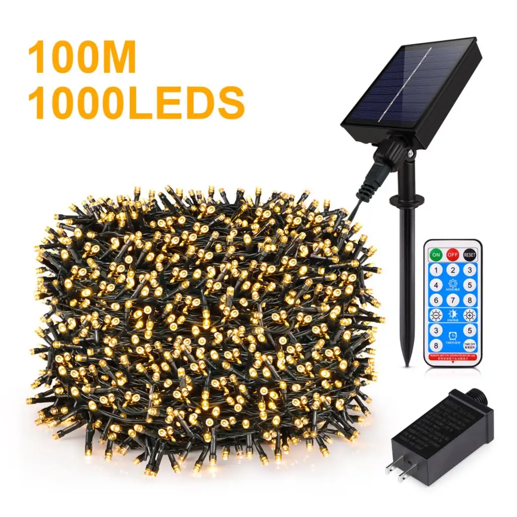 

Outdoor 110V 220V Solar String Fairy Light LED Waterproof Garland Large Solar Panel Fast Charge Lamp For Christmas Garden Decor