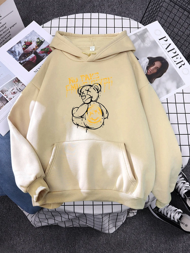 No Fake Kawaii Teddy Bears Print Women Hoodie Autumn Comfortable Streetwear Simple Quality Sweatshirt Sports Hooded Outerwears