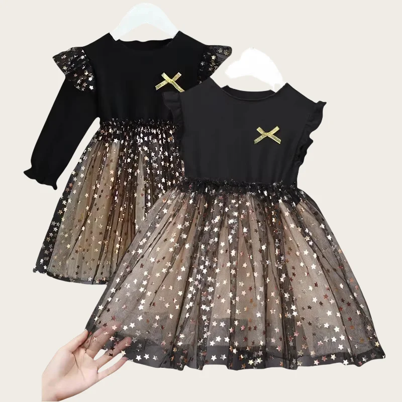 Spring and Summer New Korean Girl Cotton Tutu Skirt Star Net Gauze Princess Dress 1 to 7 Years New Baby Dress