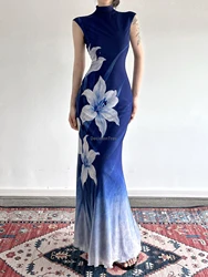 Vestido cheongsam diário feminino, gota de água, gola em pé, cintura, estilo chinês, novo, primavera, verão, melhoria, 2022