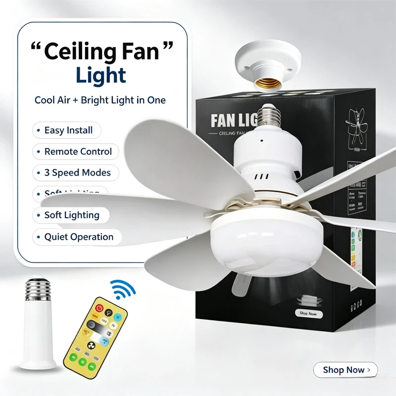 New Ceiling Fan Light 30W E27 with Remote LED Dimming Function Suitable for Living Room Study and Home use 85-265V