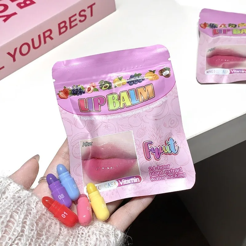 مجموعة بلسم الشفاه الصغيرة مكونة من 8 ألوان على شكل كبسولة أحمر شفاه شفاف ومغذي ومرطب للعناية بالشفاه الجافة والشقوق مقاس السفر #5