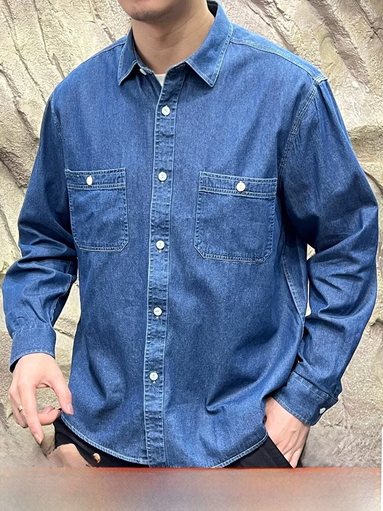 

Men's Casual Cotton Denim irt Jaet Vintage Waed Stand Fit Long Sve Button Closure Classic Sle Spring Autumn Wear