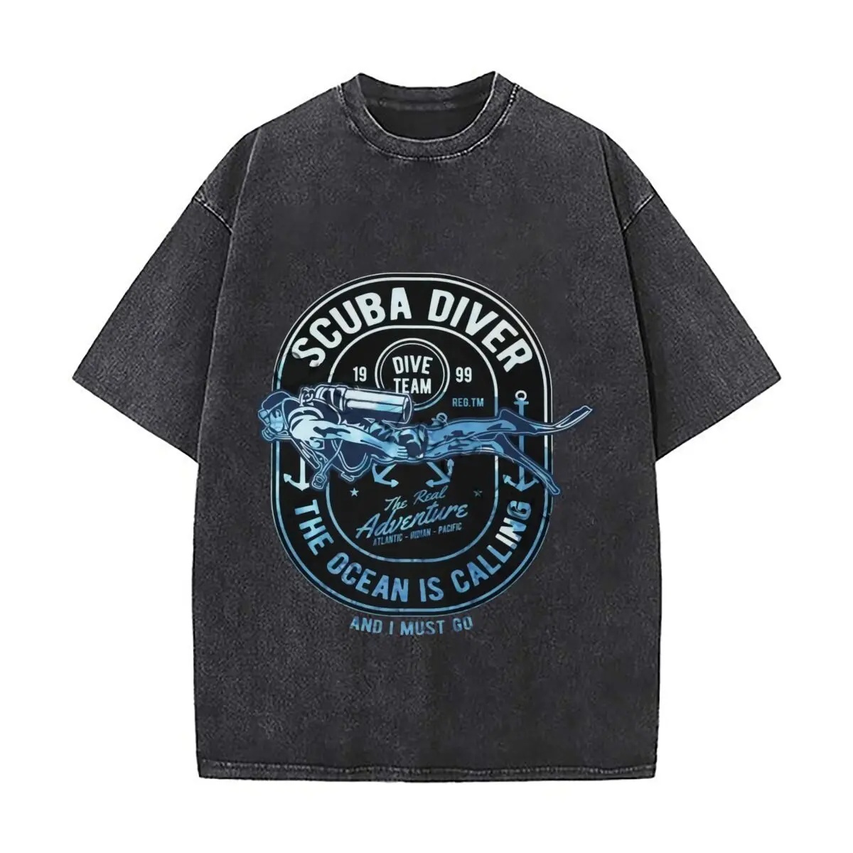 Scuba Diver Adventure Art Vintage Distressed Washed Cotton Short Sleeve Streetwear Outfit