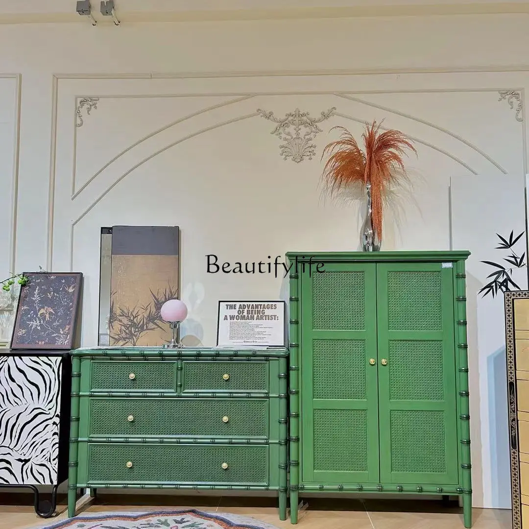 

117 * 39 * 92 Bamboo Bucket Cabinet Chinese Style Rattan Decorative Locker