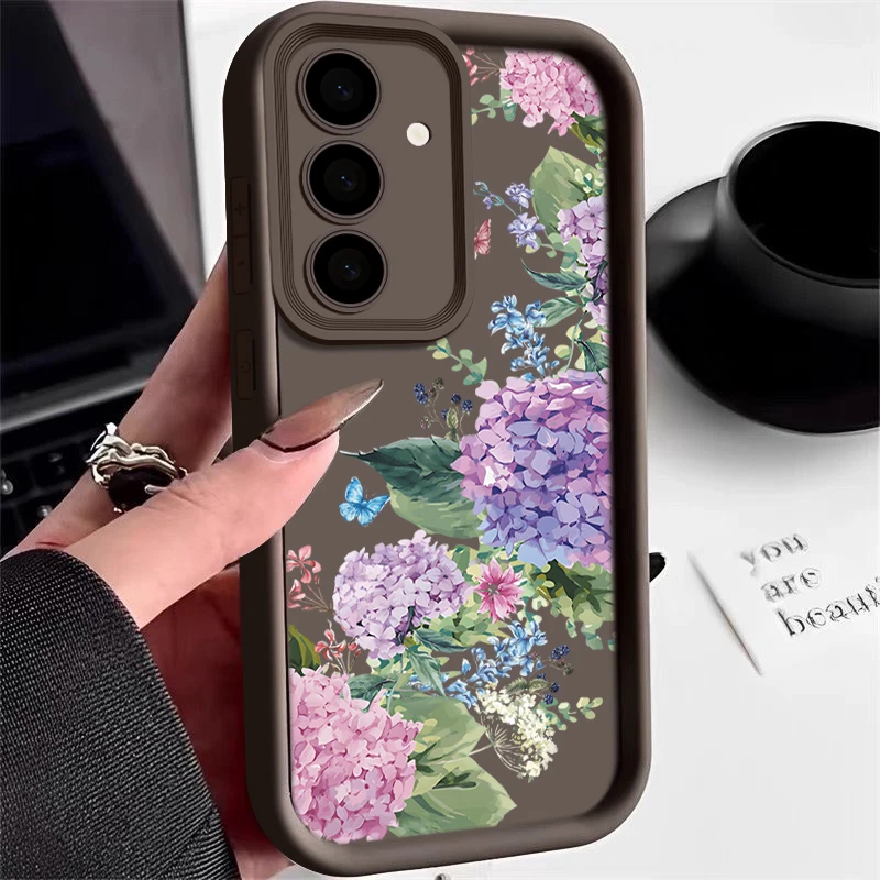 Hydrangea Soft TPU Case For Samsung Galaxy S24 S23 S22 Ultra S21 S20 FE A55 A54 A34 A15 A14 A35 A52 A53 5G Silicone Phone Cover