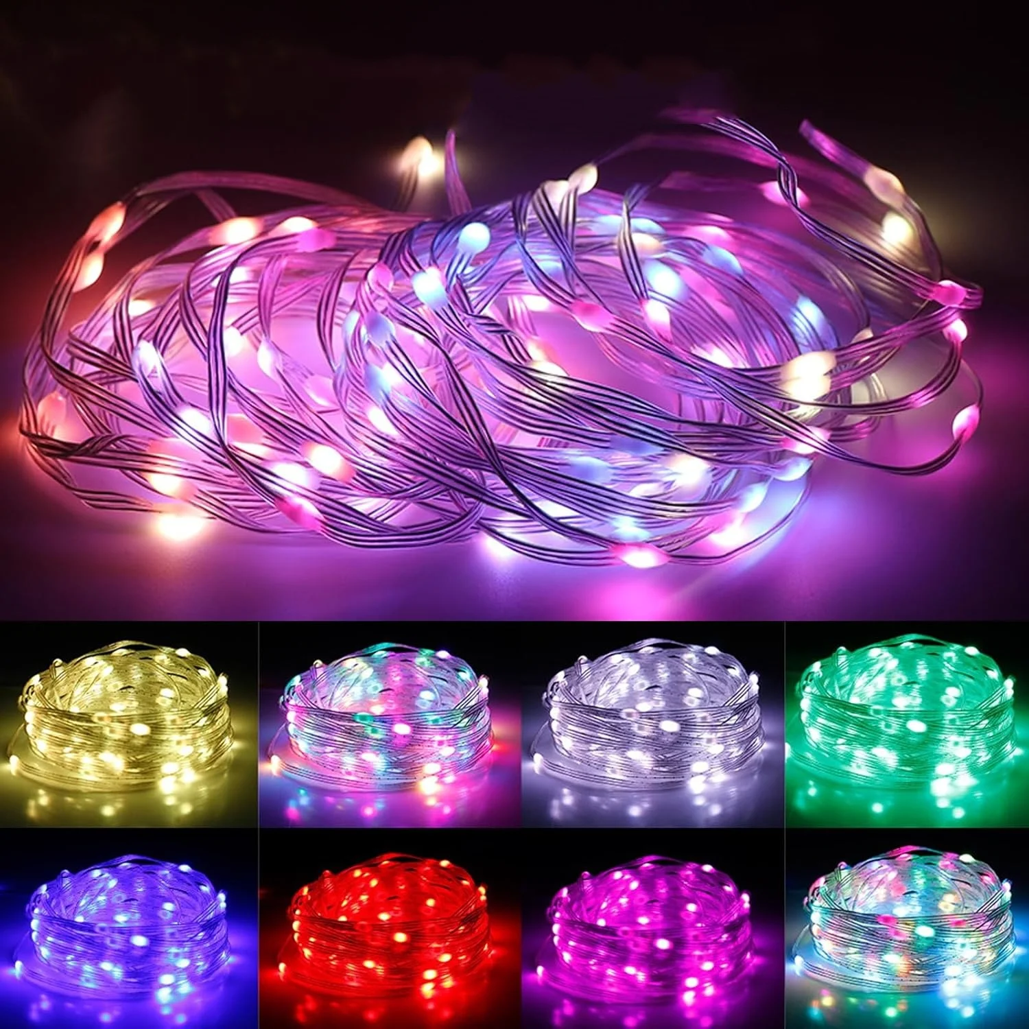 Guirnalda de luces RGB de Hada inteligente de 20m y 200Leds, cable de PVC impermeable USB, Control por aplicación, cambio de Color, decoración para fiesta de árbol de Navidad y boda