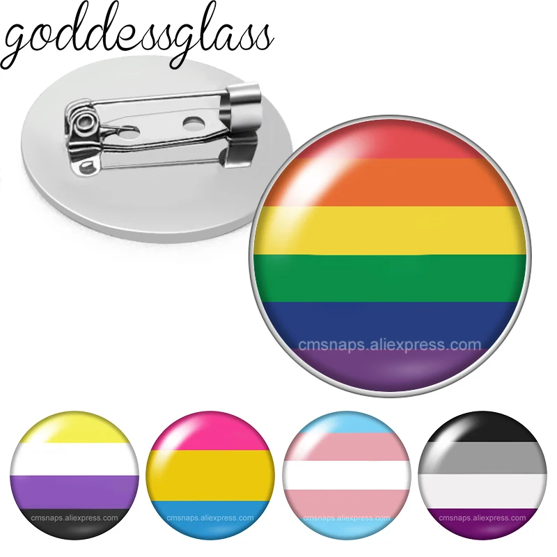LGBT Rainbow Flag Pins Gay Lesbian Bisexual Trans Pansexual Symbol Tinplate Brooch Lapel Badge photo gass cabochon jewelry 30mm