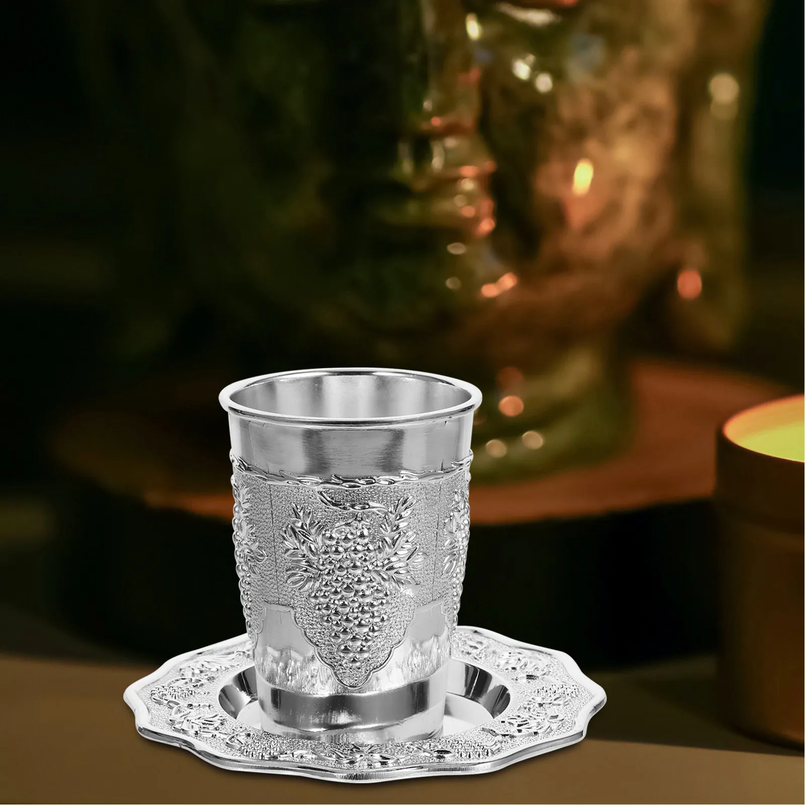 

Spittoon Cup Teacup and Saucer Aesthetic Portable Silver Plated Drinking Horn Mug