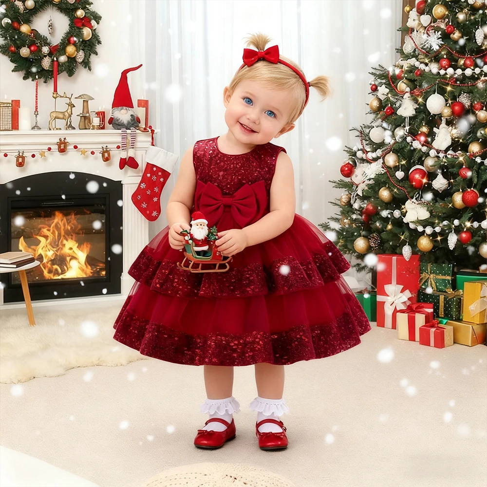 

Christmas Dress For Girls Party Dress New Year Red Dress Kids Knit Princess Dress Baby Girl Clothes Children Birthday Dress 1-5Y