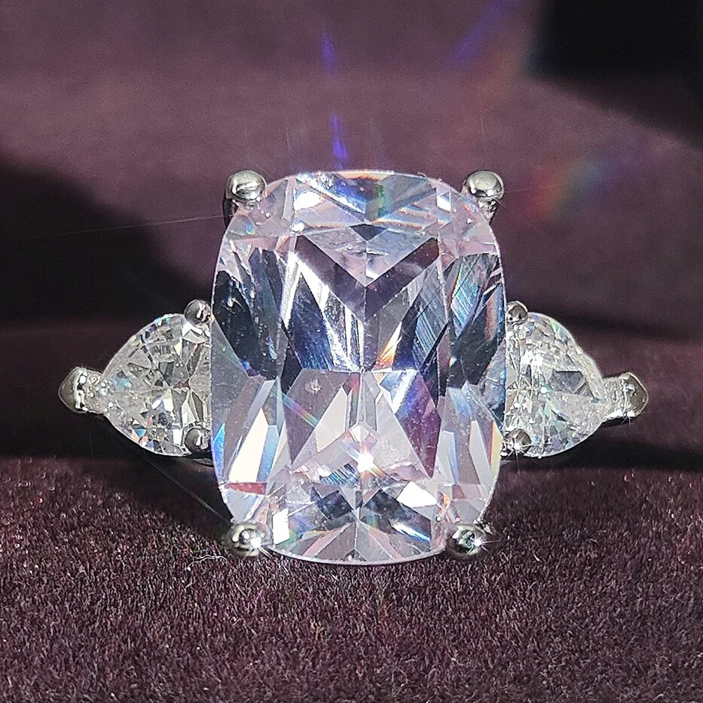 Cushion Cut AAAAA Zircon 925 Sterling Silver Party Wedding Band Rings for Women Bridal Engagement Finger Jewelry