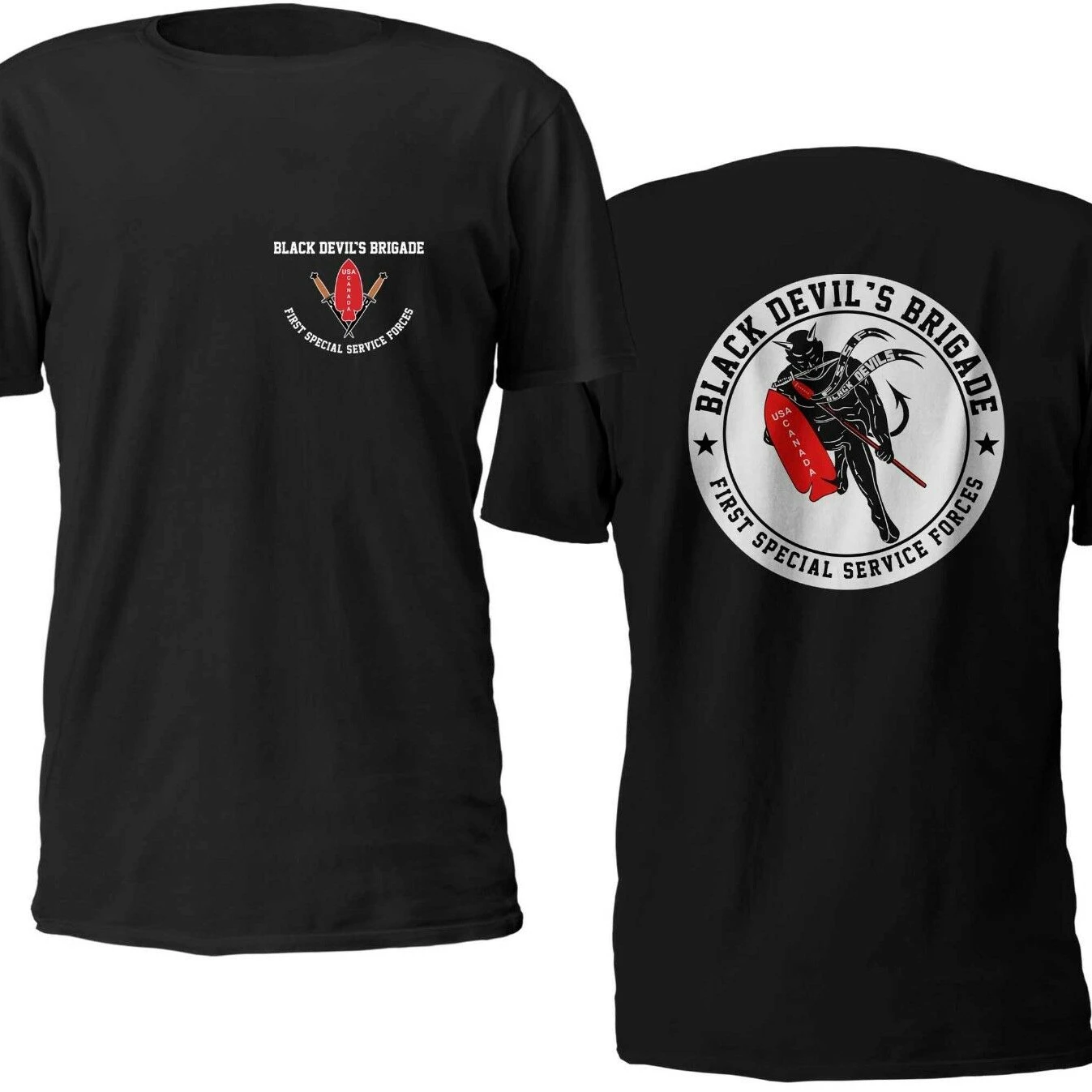 Usa Canada Black Devil Special Force Emblem T-Shirt. Premium Cotton Short Sleeve Mens T Shirt New S-3XL