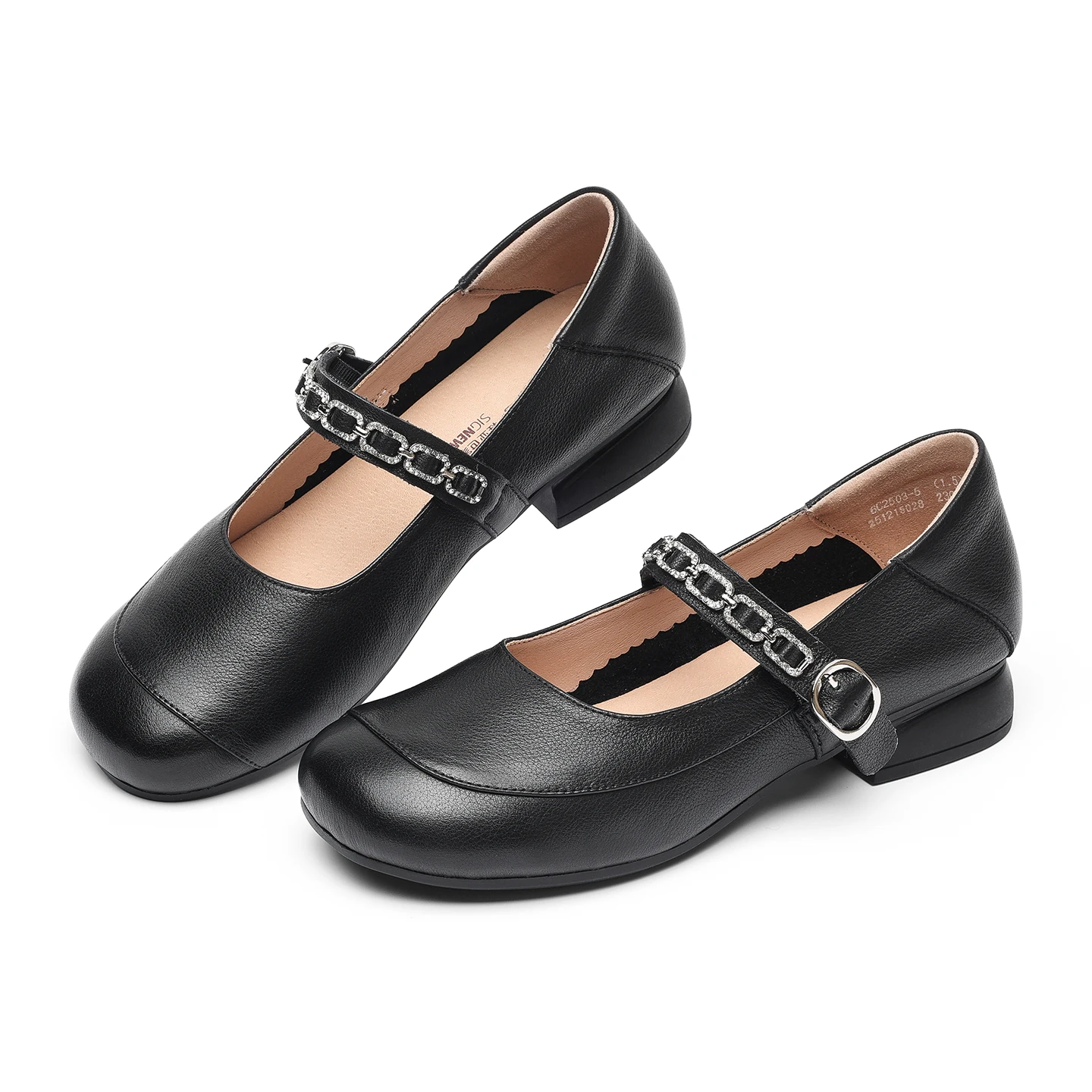 

Soft-Soled Nurse Shoes for Women, Black Genuine Leather Mary Jane Work Shoes, Chunky Heel, Single Strap, Comfortable for Commuting