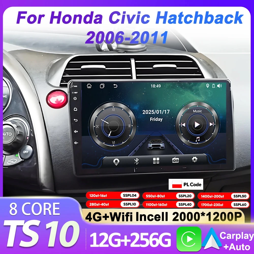 

Android 14 For Honda Civic Hatchback 2006-2011 8 Core Car Radio Multimedia Player Navigation 2 Din Stereo Head Unit Carplay BT
