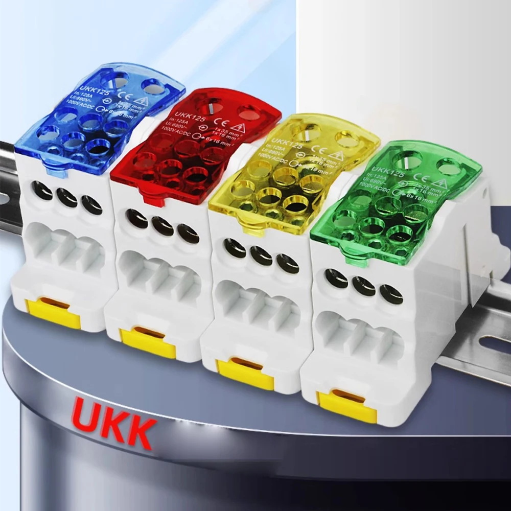 

10/5 Электрическая разделенная клеммная колодка на DIN-рейку Распределительная коробка 80A 125A 160A 250A 400A 500A Электрический разъем для провода питания серии UKK