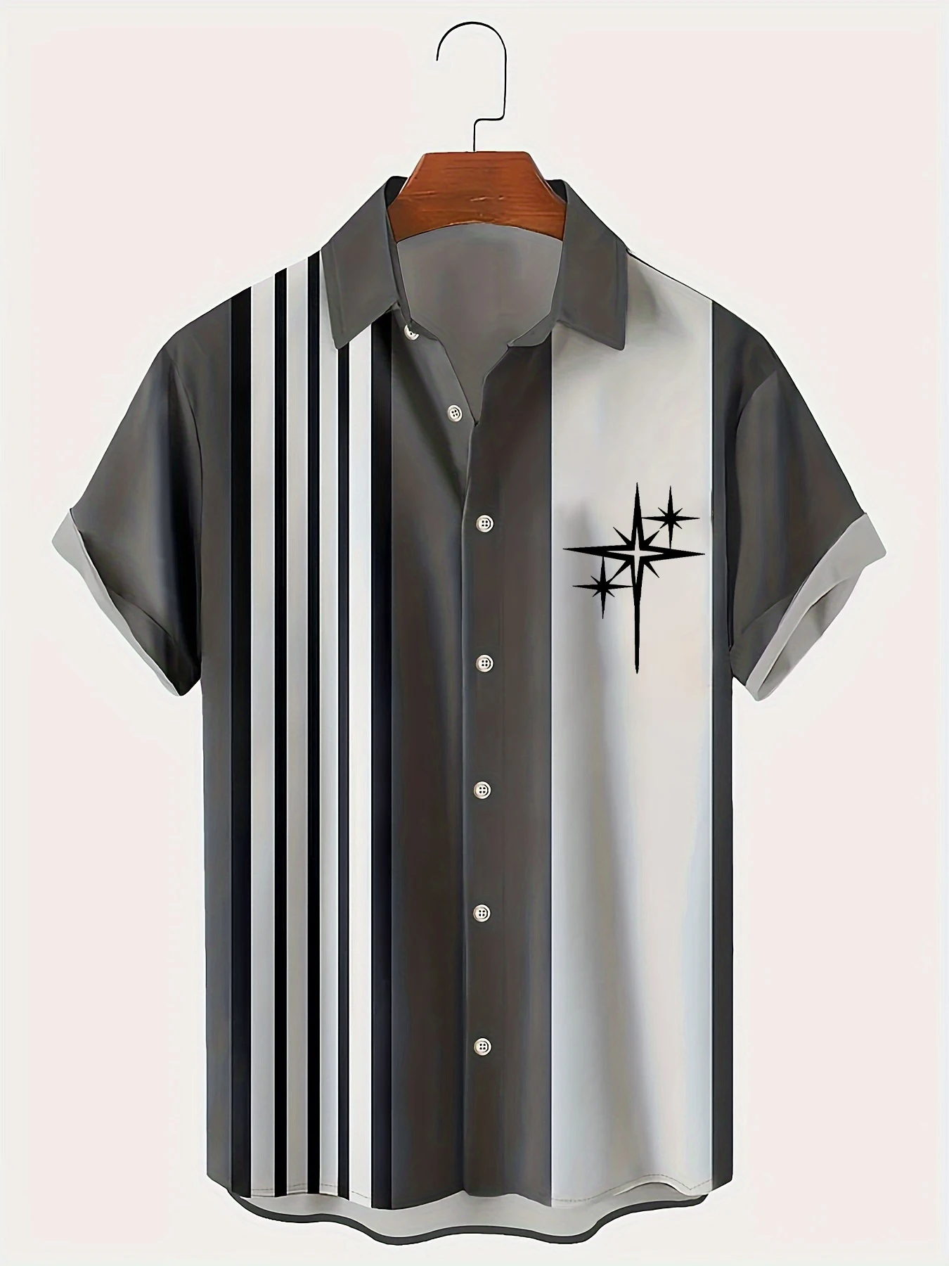 Simple Striped 3D Printed Shirt Summer Cool Breathable Short Sleeve Tops Business Casual Lapel Button Shirts Father's Day Gift