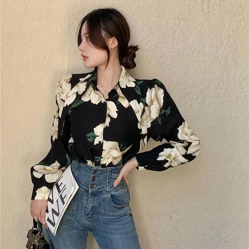 New Autumn Woman Bottoming Shirt Blouse Female All-match Fashion Long-sleeved Turn Down Collar Tshirt Top Ladies Clothing G65