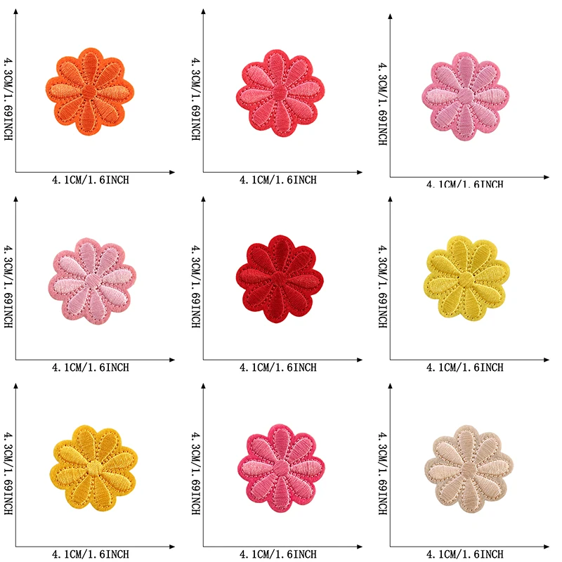 21 Pcs Lot Mix Colored Flower Iron On Patches For Clothes Embroidered Sew Parches Cute Fabrics Girls Kids Pack Diy Stickers