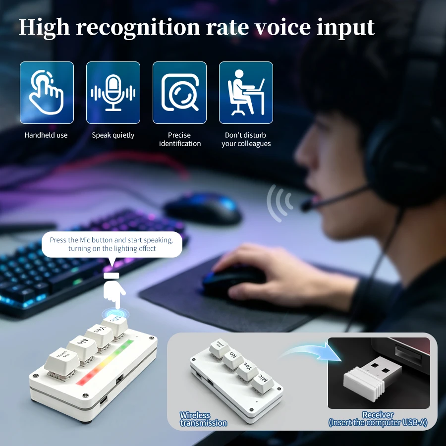Macropad Macro Mechanical Keyboard with Voice Input RGB Mini Gaming Custom Programming Keypads for PS Gaming Video Editing