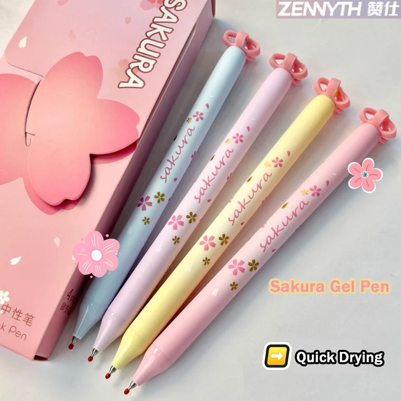 

Набор гелевых ручек Zennyth SAKURA, 4 шт., эстетическая милая выдвижная ручка с головкой CS 0,5 мм, быстросохнущая для офиса, школы, подписи, ведения журнала