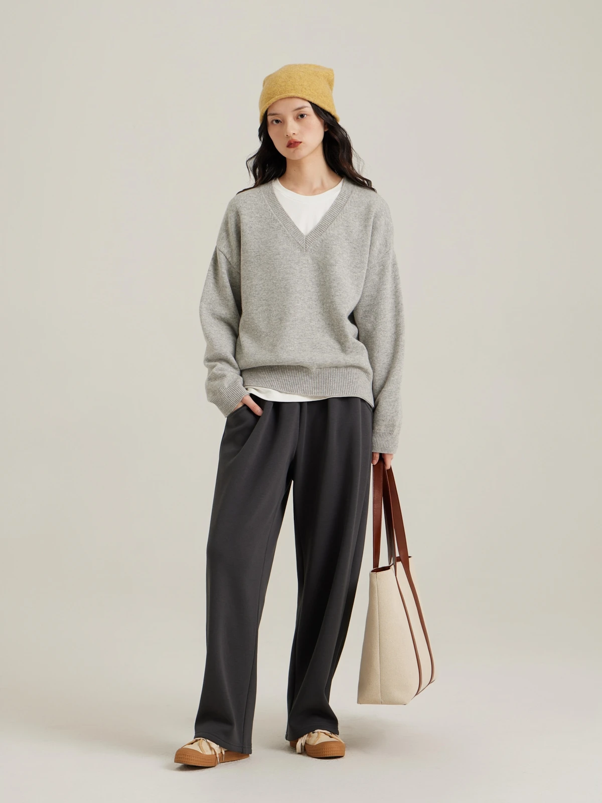 

Простой универсальный двухниточный свитер из 00% мериносовой шерсти с V-образным вырезом от Prefree Ele Commute Sle Winter Faion Ladies K...