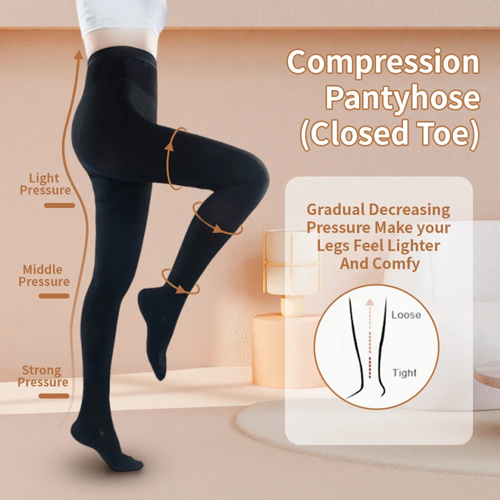 Hh 20-30mmHg Medical Compression Stockings Varicose Veins Plus Size Pantyhose Women Closed Toe Class 2 Pressure Pants Brace