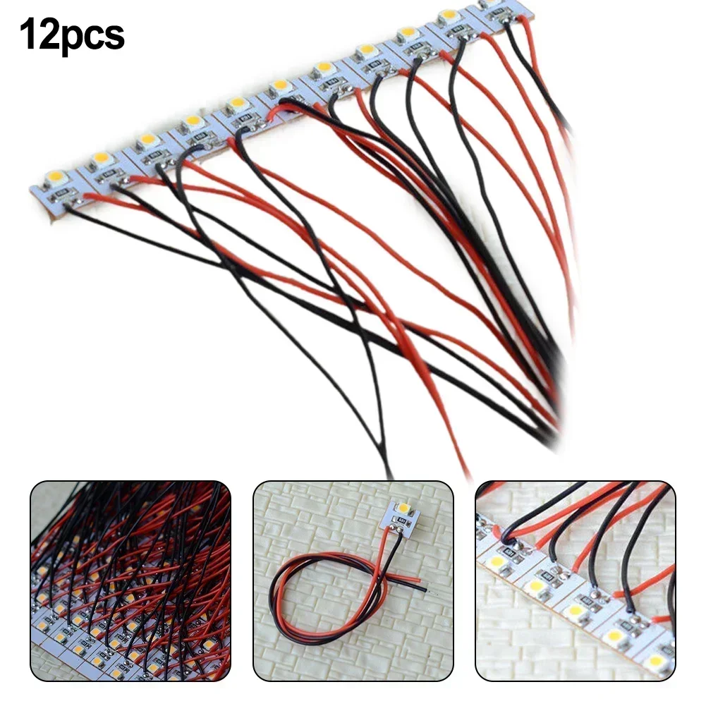 12PCS Pre-Wired Warm White 12V LED Building Interior Lighting With Wires Model Railroads Long Life LEDs Drop Shipping