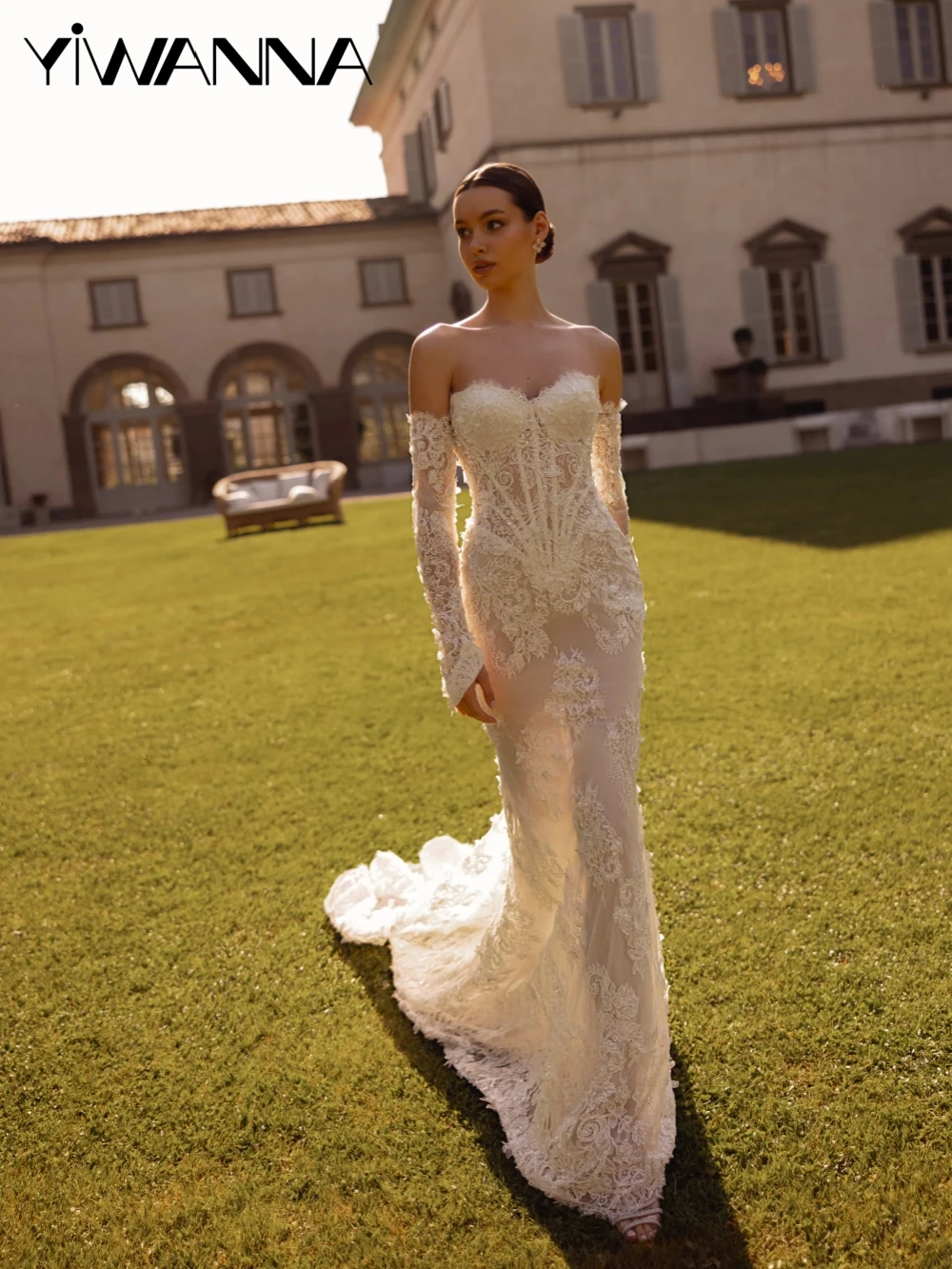 

Detachable Sleeve Beaded Lace Mermaid Long Wedding Dress Romantic Sweetheart Neck Bridal Gown Customized Ivory Dresses For Bride