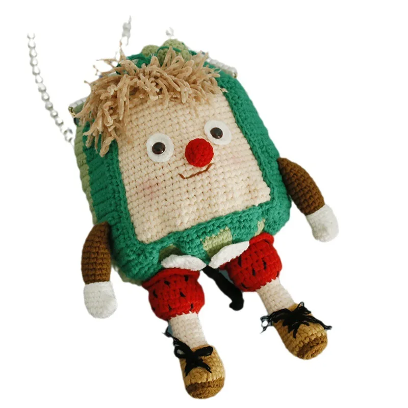 Hand-woven Fruit Doll Messenger Bag, Cute Wool Crocheted Women's Bag, Cartoon Animation Bucket Bag