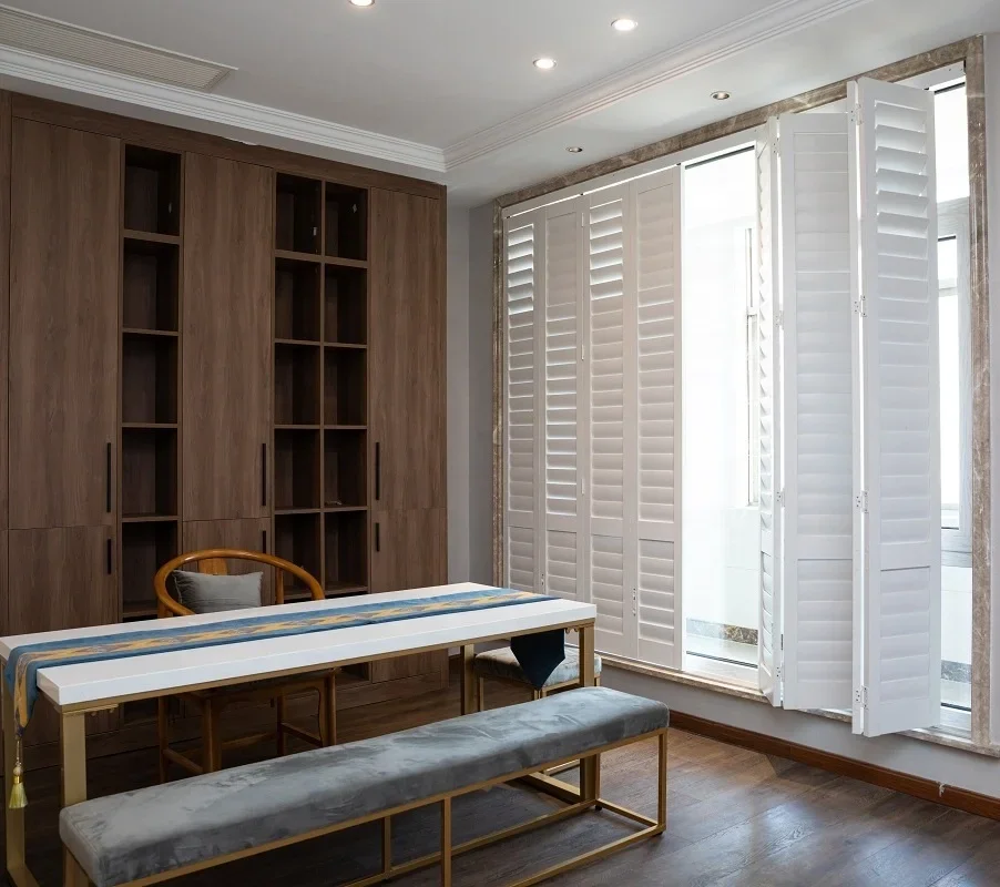 yyhcUp and Down Tracks Indoor Outdoor Wooden Aluminum Multi Fold Panel Shutters Louver Blind Window Door Customized